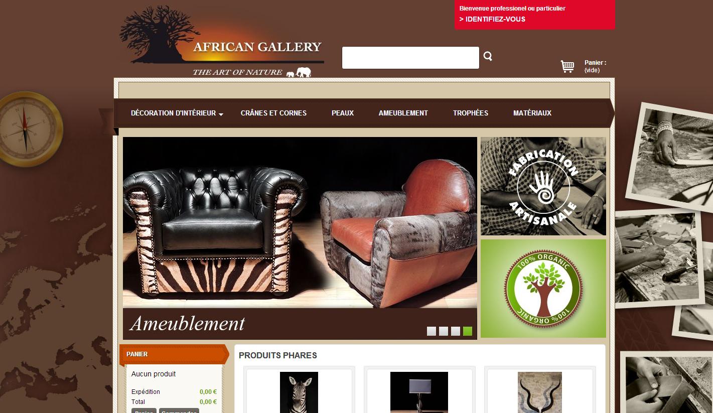 Site Internet African Gallery, ameublement et art africain